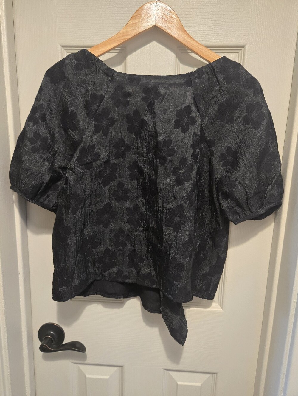 Madewell Floral Jacquard Puff Sleeve Wrap Top in True Black at Nordstrom, Size M - Picture 7 of 7
